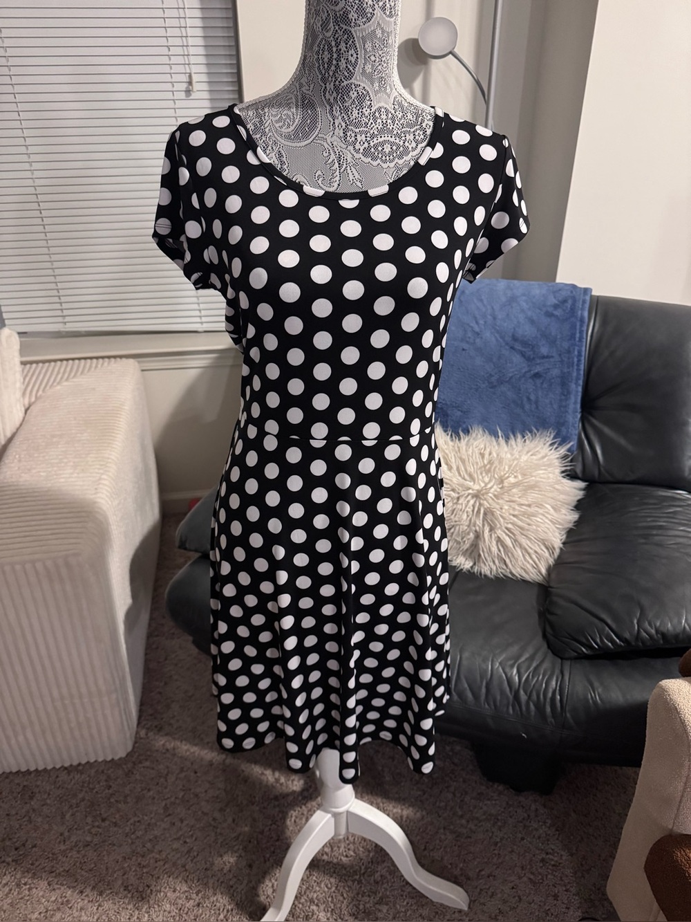 Michael Kors Black and White Polka Dot Fit-and-Flare Mini Dress